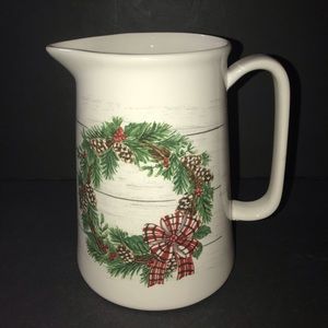 Maxcera Wreath Pine Cone & Berries Plaid Bow Tie Pitcher